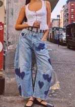 EVE Print Loose Wide Leg Waished Jeans GSMF-318
