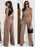 EVE Solid Color Sleeveless Irregular Pants Suit SHD-9557