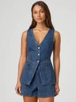 EVE Denim Sleeveless Vest Two Piece Shorts Set GSMF-ZC13368
