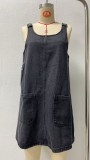EVE Sleeveless Loose Denim Mini Dress GSMF-14463#