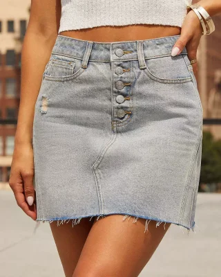 EVE Sexy Washed Holes Denim Mini Skirts GSMF-13678#