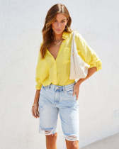 EVE Fashion Holes Washed Denim Shorts GSMF-Z2111#