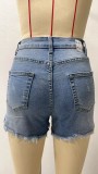 EVE Casual Holes Raw Edges Denim Shorts GSMF-DT9113#
