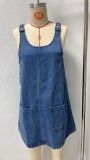 EVE Sleeveless Loose Denim Mini Dress GSMF-14463#