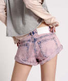 EVE Fashion Print Washed Denim Shorts GSMF-9123#