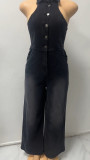 EVE Sleeveless Single-button Backless Denim Jumpsuit GSMF-13390
