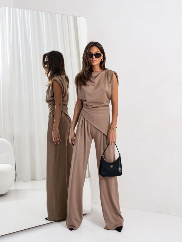 EVE Solid Color Sleeveless Irregular Pants Suit SHD-9557