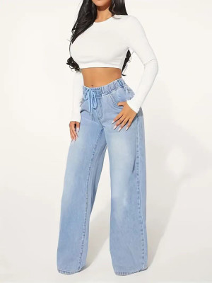 EVE Drawstring Loose Wide Leg Jeans GSMF-JQ2402