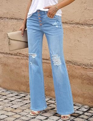 EVE Fashion Loose Holes Mirco Flare Jeans GSMF-ZT3115#