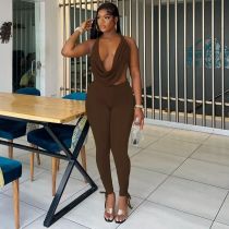 EVE Halterneck Backless Solid Color 2 Piece Pants Set SHD-9555