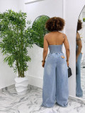 EVE Sleeveless Single-button Backless Denim Jumpsuit GSMF-13390