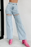 EVE Chain Holes Washed Straight Jeans GSMF-ZC2025-2