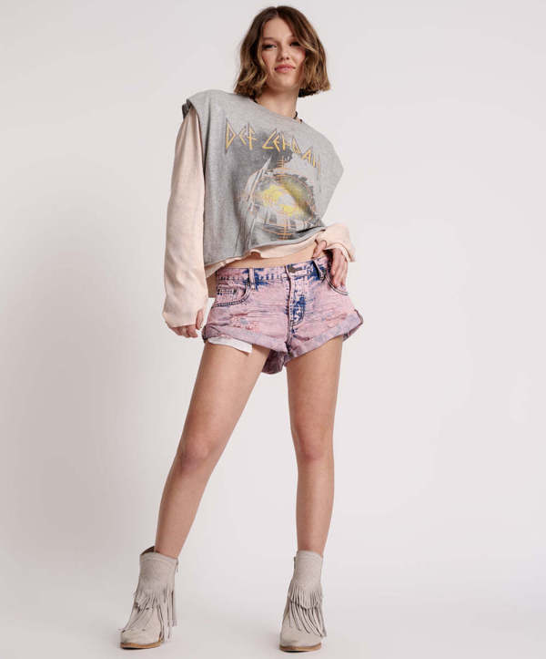 EVE Fashion Print Washed Denim Shorts GSMF-9123#