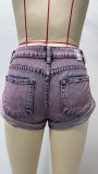 EVE Fashion Print Washed Denim Shorts GSMF-9123#