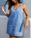 EVE Sleeveless Loose Denim Mini Dress GSMF-14463#