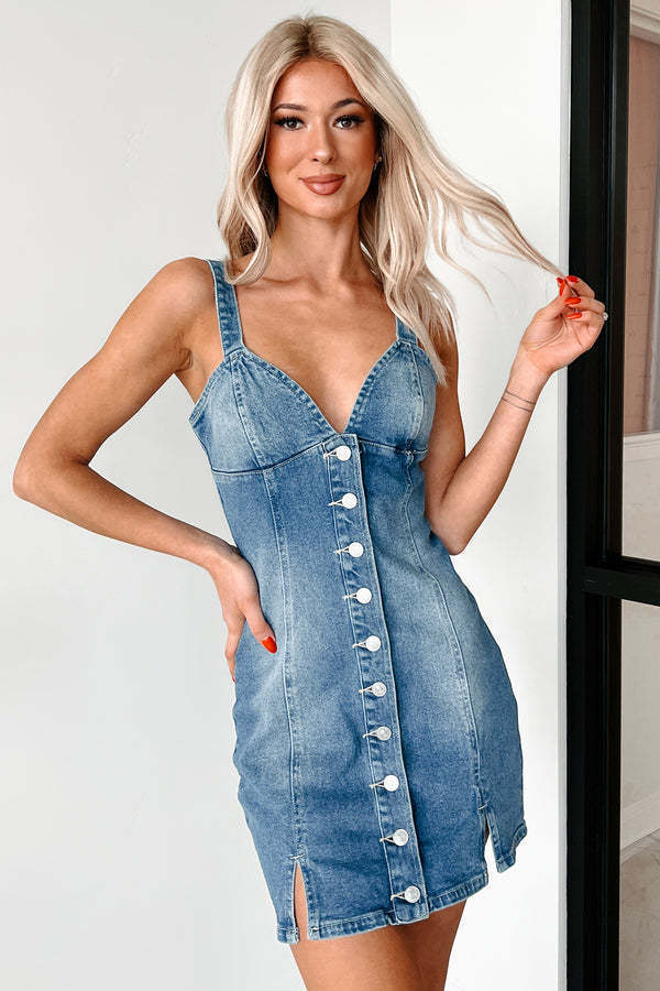 EVE Sexy Sling Single-breasted Denim Mini Dress GSMF-ZC13640#