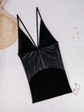 EVE PU Backless Mesh Bodycon Dress DYSC-2179
