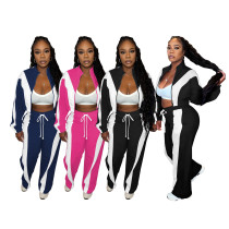 EVE Contrast Color Long Sleeve Casual Pants Suit QXLB-10161