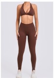 EVE Solid Color Sport Halterneck Bra Pants Suit GQSA-10317/43202