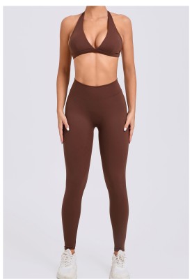 EVE Solid Color Sport Halterneck Bra Pants Suit GQSA-10317/43202