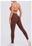 EVE Solid Color Sport Halterneck Bra Pants Suit GQSA-10317/43202