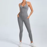 EVE Solid Color Halterneck Backless Sport Jumpsuit GQSA-520166