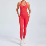 EVE Solid Color Halterneck Backless Sport Jumpsuit GQSA-520166