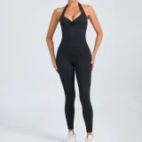 EVE Solid Color Halterneck Backless Sport Jumpsuit GQSA-520166