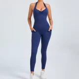 EVE Solid Color Halterneck Backless Sport Jumpsuit GQSA-520166