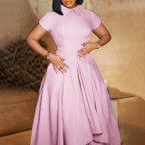 EVE Plus Size Solid Color Irregular Midi Dress GATE-514