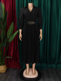 EVE Plus Size Lapel Pleated Midi Dress GATE-522