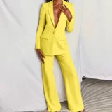 EVE Plus Size Solid Color Blazer Two Piece Pants Set YZCF-ZL1396
