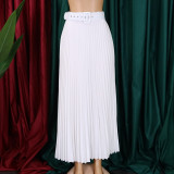 EVE Plus Size High Waist Press Pleated Half Body Skirt(With Belt) GATE-D293P