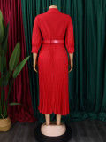EVE Plus Size Solid Color Press Pleated Midi Dress GATE-472