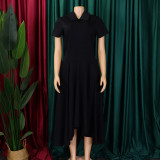 EVE Plus Size Solid Color Irregular Midi Dress GATE-514