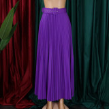 EVE Plus Size High Waist Press Pleated Half Body Skirt(With Belt) GATE-D293P