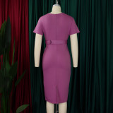 EVE Plus Size V Neck Short Sleeve Pencil Dress GATE-504