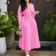 EVE Plus Size Lapel Pleated Midi Dress GATE-522