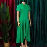 EVE Plus Size Solid Color Irregular Midi Dress GATE-514