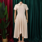 EVE Plus Size Solid Color Irregular Midi Dress GATE-514