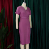 EVE Plus Size V Neck Short Sleeve Pencil Dress GATE-504