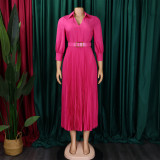 EVE Plus Size Lapel Pleated Midi Dress GATE-522