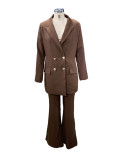 EVE Plus Size Solid Color Blazer Wide Leg Pants Suit YZCF-ZL1775
