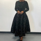 EVE Plus Size Solid Color Sequin Long Sleeve Midi Dress GATE-469