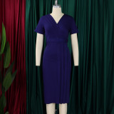 EVE Plus Size V Neck Short Sleeve Pencil Dress GATE-504