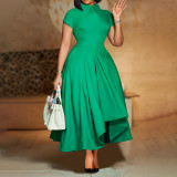 EVE Plus Size Solid Color Irregular Midi Dress GATE-514