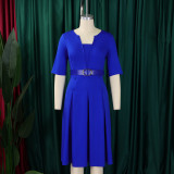 EVE Plus Size Solid Color Half Sleeve Midi Dress GATE-533