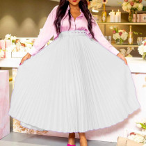 EVE Plus Size High Waist Press Pleated Half Body Skirt(With Belt) GATE-D293P