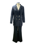 EVE Plus Size Solid Color Blazer Wide Leg Pants Suit YZCF-ZL1775