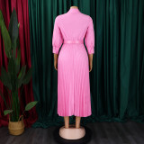 EVE Plus Size Lapel Pleated Midi Dress GATE-522